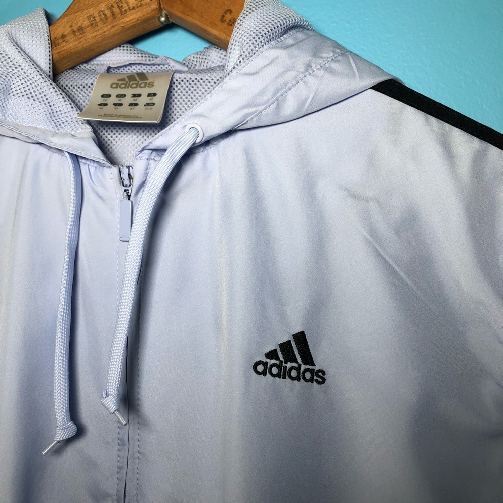 Adidas Wind Breaker Jacket Coat Hood Lightweight Spring Fall Blue - Picture 7 of 11